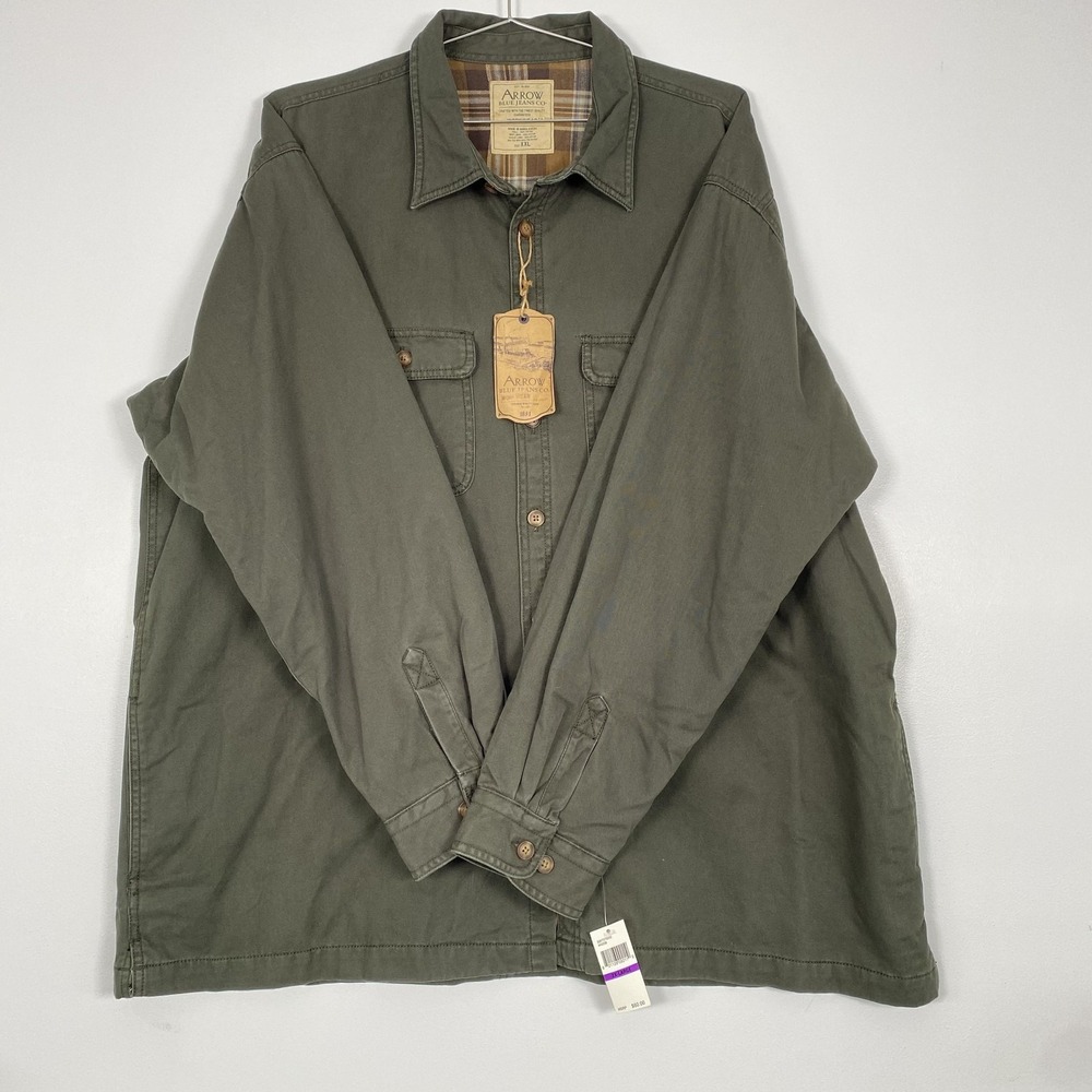 Arrow‎ Workwear Jacket Mens 2XL Green Lined Cotton Button Front Military Field